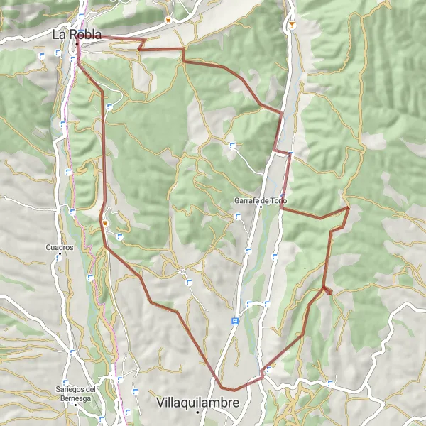 Map miniature of "Gravel Escape: La Robla to Canaleja de Torío" cycling inspiration in Castilla y León, Spain. Generated by Tarmacs.app cycling route planner