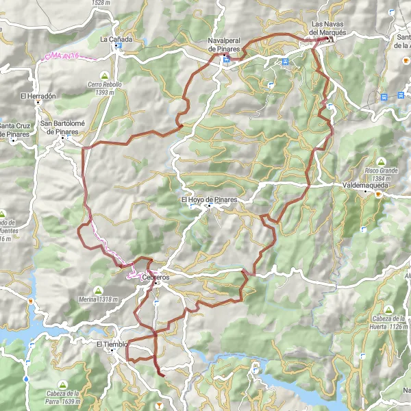 Map miniature of "Las Navas del Marqués Gravel Route" cycling inspiration in Castilla y León, Spain. Generated by Tarmacs.app cycling route planner