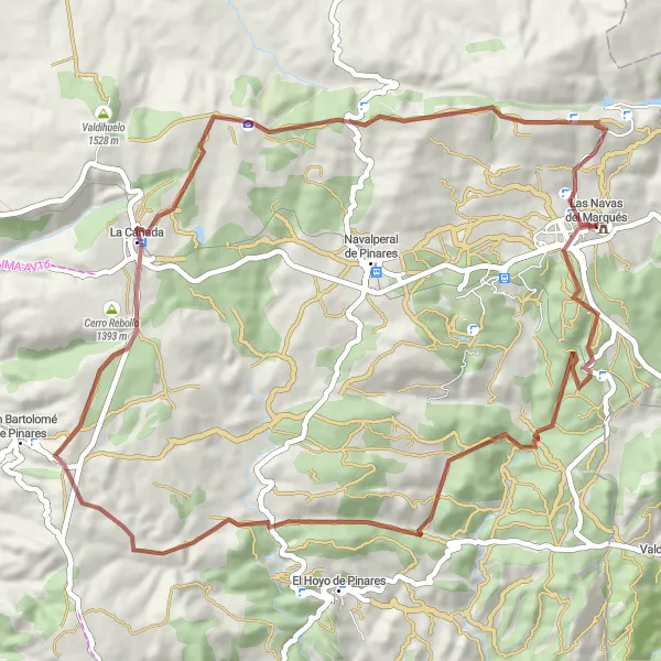 Map miniature of "Las Navas del Marqués Gravel Route" cycling inspiration in Castilla y León, Spain. Generated by Tarmacs.app cycling route planner