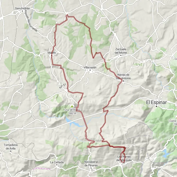 Map miniature of "Las Navas del Marqués Loop" cycling inspiration in Castilla y León, Spain. Generated by Tarmacs.app cycling route planner