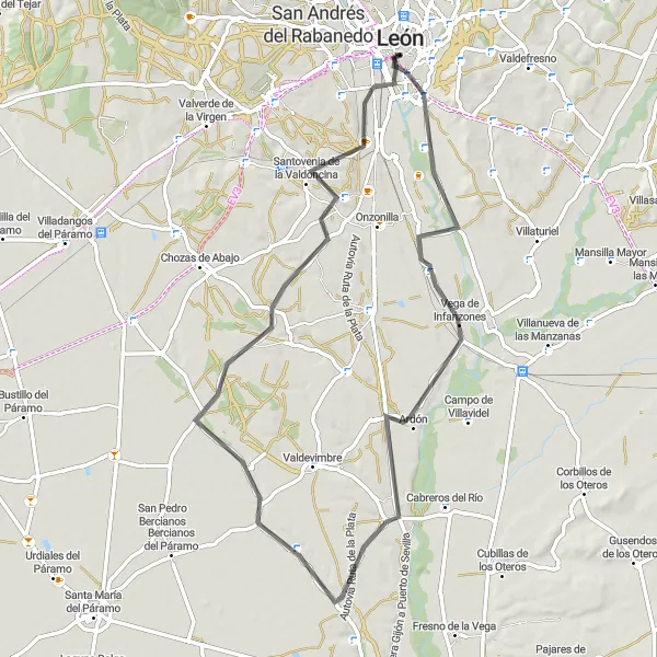 Miniatura mapy "Szlak przez Dolinę Valdoncina" - trasy rowerowej w Castilla y León, Spain. Wygenerowane przez planer tras rowerowych Tarmacs.app