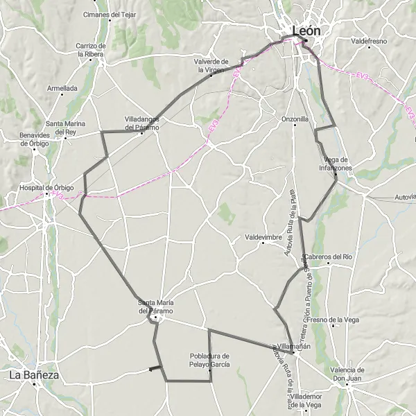 Miniatura mapy "Szlak przez Páramo" - trasy rowerowej w Castilla y León, Spain. Wygenerowane przez planer tras rowerowych Tarmacs.app
