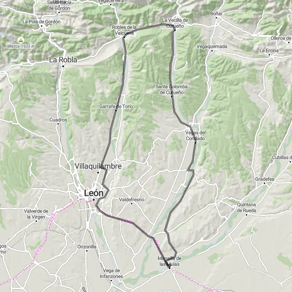 Map miniature of "Legends of the Road" cycling inspiration in Castilla y León, Spain. Generated by Tarmacs.app cycling route planner