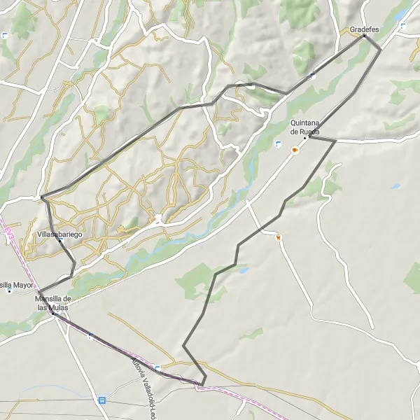Miniaturekort af cykelinspirationen "Mansilla de las Mulas: Road Cycling Route" i Castilla y León, Spain. Genereret af Tarmacs.app cykelruteplanlægger
