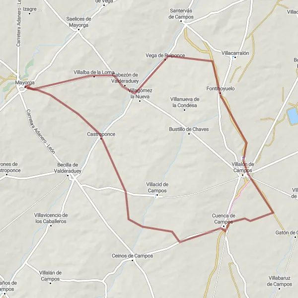 Miniatura mapy "Wyprawa na gravelowym rowerze wokół Mayorgi (Castilla y León, Hiszpania)" - trasy rowerowej w Castilla y León, Spain. Wygenerowane przez planer tras rowerowych Tarmacs.app