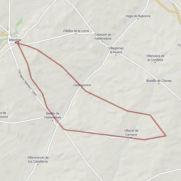 Map miniature of "Castroponce Rambler" cycling inspiration in Castilla y León, Spain. Generated by Tarmacs.app cycling route planner