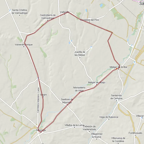 Map miniature of "A Scenic Ride through Castrotierra de Valmadrigal" cycling inspiration in Castilla y León, Spain. Generated by Tarmacs.app cycling route planner