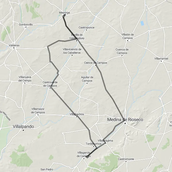 Map miniature of "Castilla y León's Heritage Road Cycling Tour" cycling inspiration in Castilla y León, Spain. Generated by Tarmacs.app cycling route planner