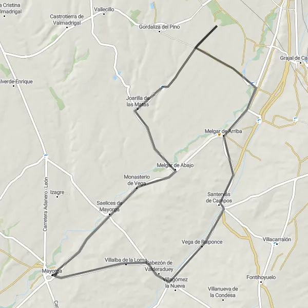 Miniatura mapy "Wyprawa do Villalba de la Loma (67 km)" - trasy rowerowej w Castilla y León, Spain. Wygenerowane przez planer tras rowerowych Tarmacs.app
