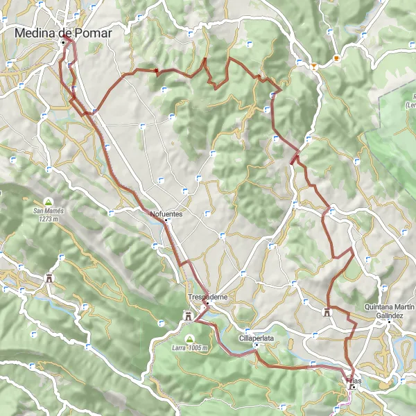 Miniatua del mapa de inspiración ciclista "Ruta a Peña de la Cruz desde Medina de Pomar" en Castilla y León, Spain. Generado por Tarmacs.app planificador de rutas ciclistas