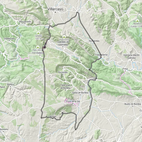 Miniatura mapy "Pełen Przygód Szlak na Llano de Bureba" - trasy rowerowej w Castilla y León, Spain. Wygenerowane przez planer tras rowerowych Tarmacs.app