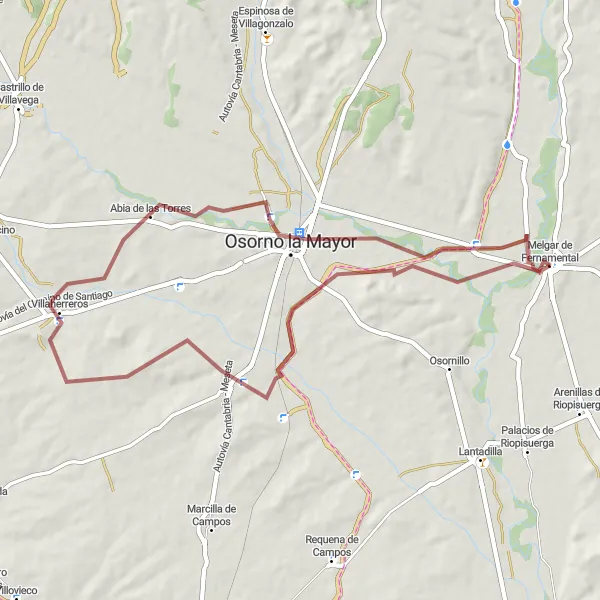 Map miniature of "Melgar de Fernamental Loop" cycling inspiration in Castilla y León, Spain. Generated by Tarmacs.app cycling route planner