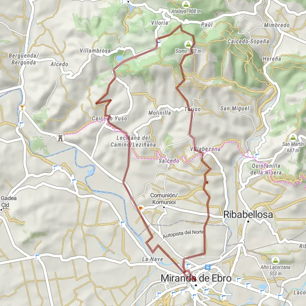 Miniatua del mapa de inspiración ciclista "Ruta en bicicleta de grava Zubillaga - Somo - Castillo de Miranda de Ebro" en Castilla y León, Spain. Generado por Tarmacs.app planificador de rutas ciclistas