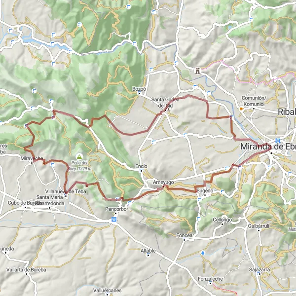 Miniatua del mapa de inspiración ciclista "Ruta de bicicleta de grava desde Miranda de Ebro" en Castilla y León, Spain. Generado por Tarmacs.app planificador de rutas ciclistas