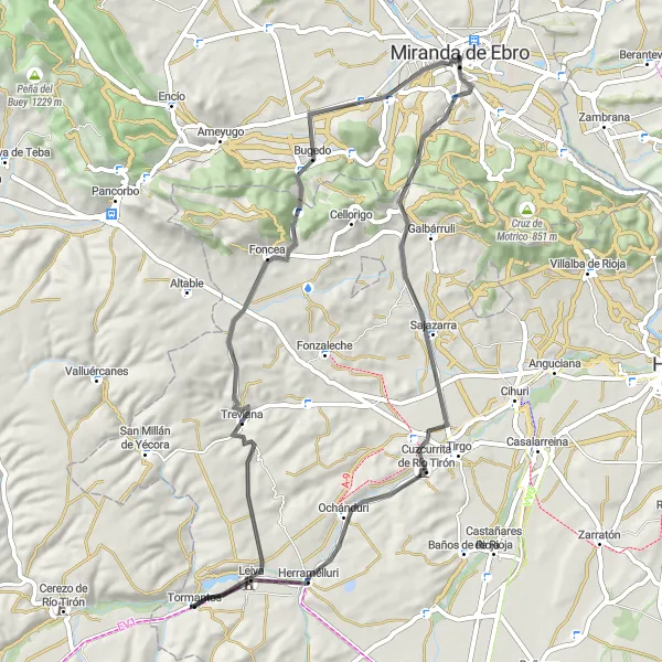 Miniatua del mapa de inspiración ciclista "Ruta de bicicleta de carretera desde Miranda de Ebro" en Castilla y León, Spain. Generado por Tarmacs.app planificador de rutas ciclistas