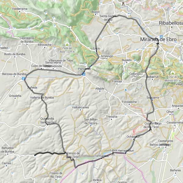 Miniatua del mapa de inspiración ciclista "Ruta en bicicleta de carretera cerca de Miranda de Ebro" en Castilla y León, Spain. Generado por Tarmacs.app planificador de rutas ciclistas