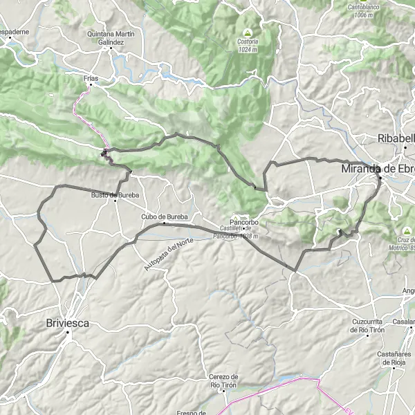 Miniatura mapy "Trasa szosowa z Miranda de Ebro" - trasy rowerowej w Castilla y León, Spain. Wygenerowane przez planer tras rowerowych Tarmacs.app