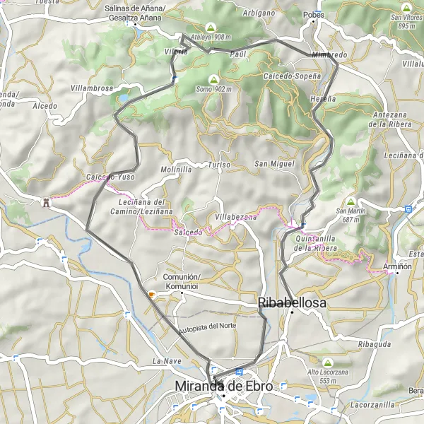 Miniatua del mapa de inspiración ciclista "Ruta de bicicleta de carretera desde Miranda de Ebro" en Castilla y León, Spain. Generado por Tarmacs.app planificador de rutas ciclistas