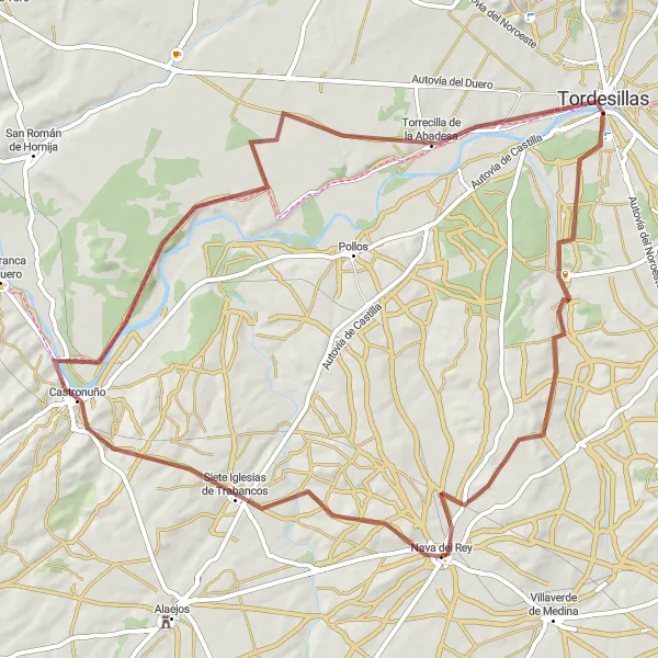 Miniatuurkaart van de fietsinspiratie "Gravelfietsroute Castronuño" in Castilla y León, Spain. Gemaakt door de Tarmacs.app fietsrouteplanner