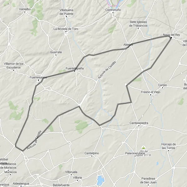 Map miniature of "Cañizal to Nava del Rey Road Adventure" cycling inspiration in Castilla y León, Spain. Generated by Tarmacs.app cycling route planner