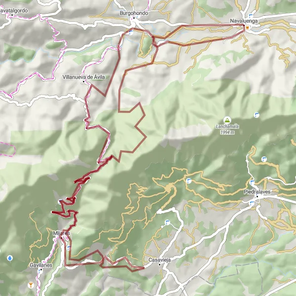 Map miniature of "Scenic Gravel Ride to Villanueva de Ávila" cycling inspiration in Castilla y León, Spain. Generated by Tarmacs.app cycling route planner