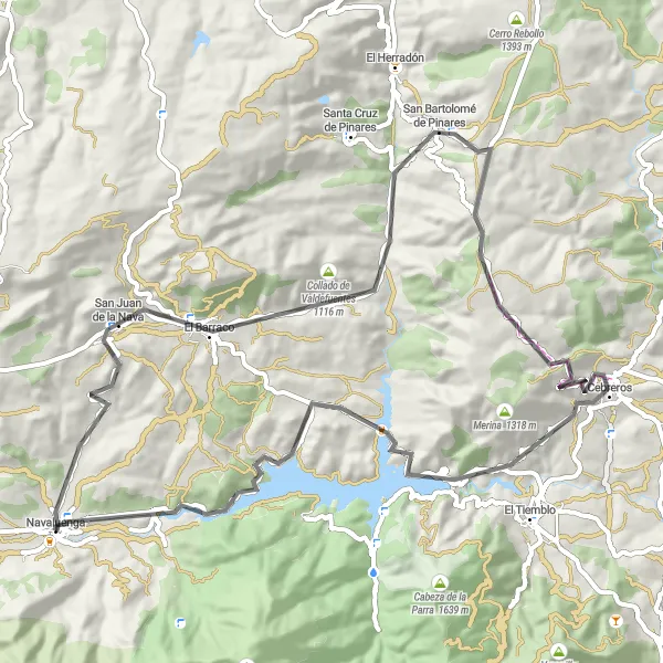 Map miniature of "Burguillo Lake Loop" cycling inspiration in Castilla y León, Spain. Generated by Tarmacs.app cycling route planner