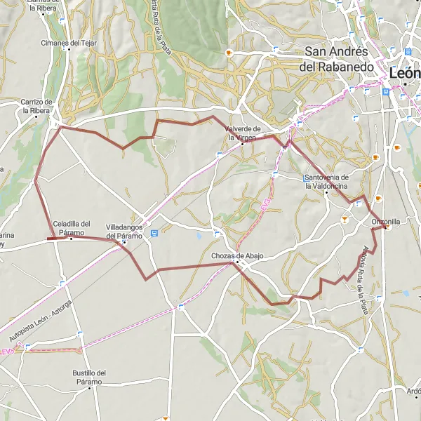 Map miniature of "Countryside Gravel Adventure" cycling inspiration in Castilla y León, Spain. Generated by Tarmacs.app cycling route planner