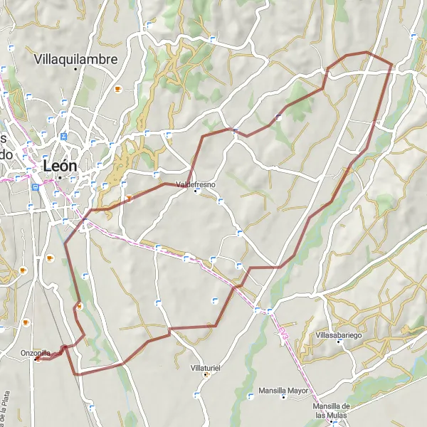 Map miniature of "Valdefresno Gravel Adventure" cycling inspiration in Castilla y León, Spain. Generated by Tarmacs.app cycling route planner