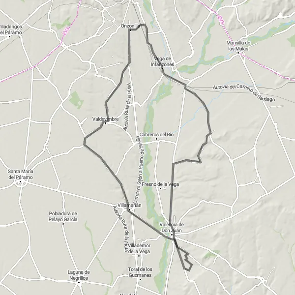 Map miniature of "Oteros Loop" cycling inspiration in Castilla y León, Spain. Generated by Tarmacs.app cycling route planner