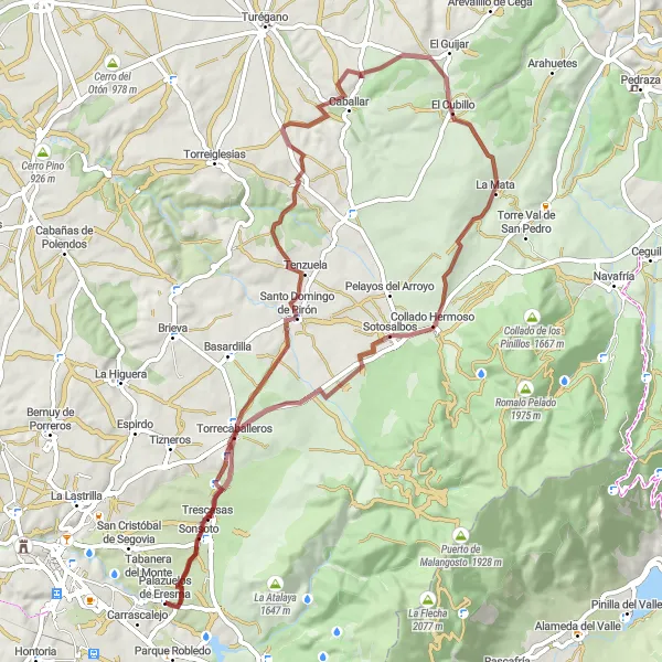 Map miniature of "Gravel Adventure to Castillo de Pregamones" cycling inspiration in Castilla y León, Spain. Generated by Tarmacs.app cycling route planner