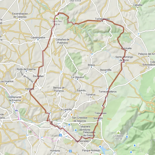 Map miniature of "The Gravel Ride through Palazuelos de Eresma" cycling inspiration in Castilla y León, Spain. Generated by Tarmacs.app cycling route planner