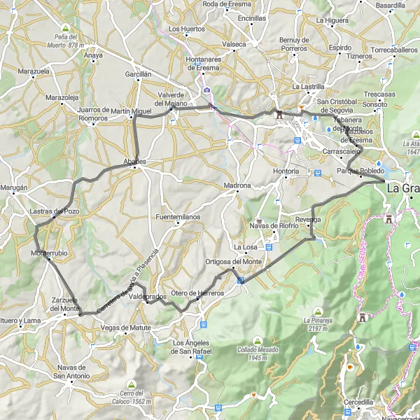 Map miniature of "Palazuelos de Eresma Loop" cycling inspiration in Castilla y León, Spain. Generated by Tarmacs.app cycling route planner