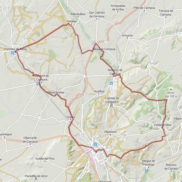 Miniatua del mapa de inspiración ciclista "Ruta de gravel desde Paredes de Nava" en Castilla y León, Spain. Generado por Tarmacs.app planificador de rutas ciclistas