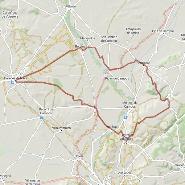 Map miniature of "Amusco Gravel Adventure" cycling inspiration in Castilla y León, Spain. Generated by Tarmacs.app cycling route planner