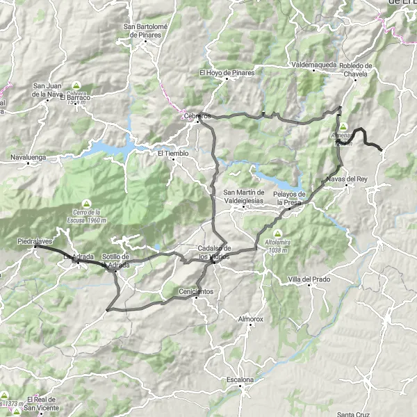 Miniatuurkaart van de fietsinspiratie "Uitdagende bergweg van 149 km met vertrek uit Piedralaves" in Castilla y León, Spain. Gemaakt door de Tarmacs.app fietsrouteplanner