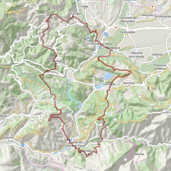 Map miniature of "Las Médulas Gravel Loop" cycling inspiration in Castilla y León, Spain. Generated by Tarmacs.app cycling route planner