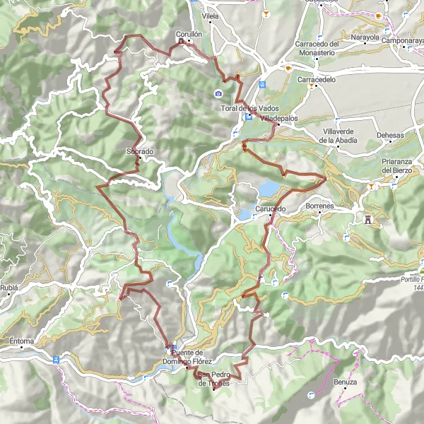 Miniatuurkaart van de fietsinspiratie "Ontdek de Schoonheid van Las Médulas" in Castilla y León, Spain. Gemaakt door de Tarmacs.app fietsrouteplanner