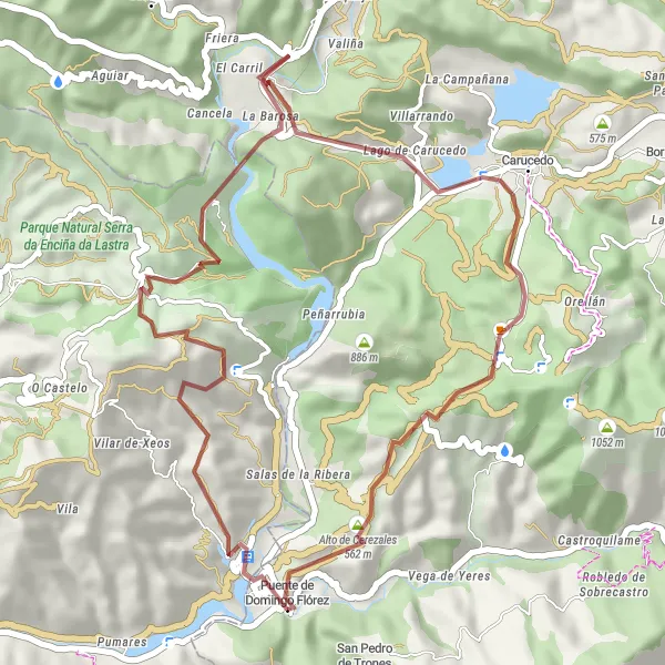 Miniatura mapy "Przejażdżka przez Las Médulas i Mirador de Pedrices" - trasy rowerowej w Castilla y León, Spain. Wygenerowane przez planer tras rowerowych Tarmacs.app
