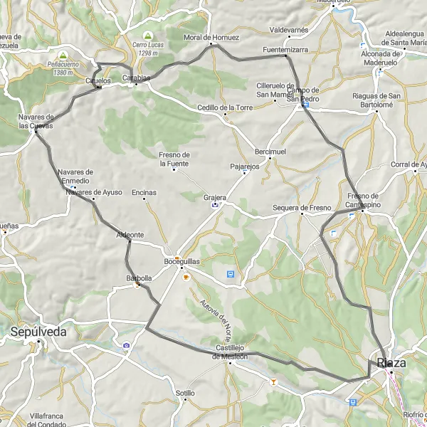 Map miniature of "Riaza - Castillejo de Mesleón Round Trip" cycling inspiration in Castilla y León, Spain. Generated by Tarmacs.app cycling route planner