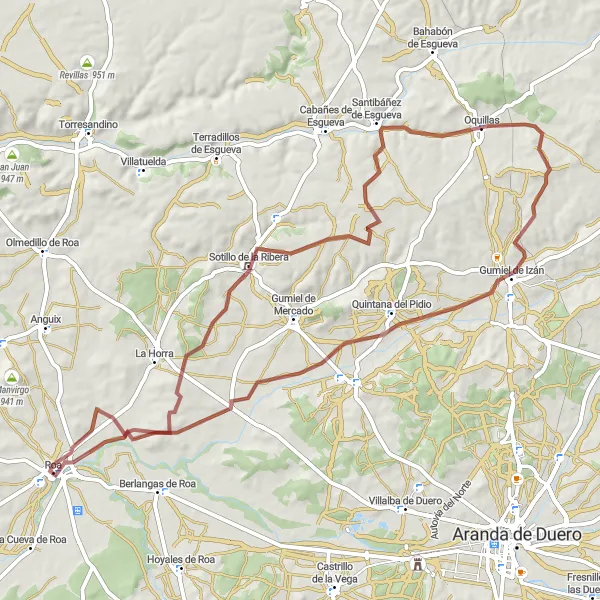 Map miniature of "Discover the Gravel Trails: Vineyards of Ribera del Duero" cycling inspiration in Castilla y León, Spain. Generated by Tarmacs.app cycling route planner