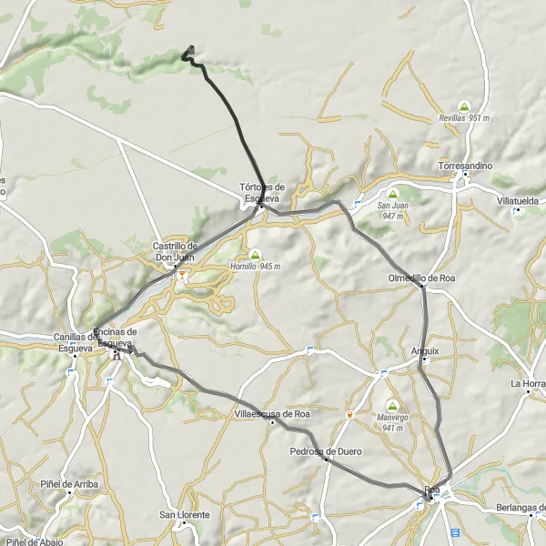 Map miniature of "Pedrosa de Duero and Balcón del Duero Cycling Route" cycling inspiration in Castilla y León, Spain. Generated by Tarmacs.app cycling route planner