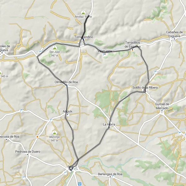 Map miniature of "Roa Round-Trip Cycling Route" cycling inspiration in Castilla y León, Spain. Generated by Tarmacs.app cycling route planner