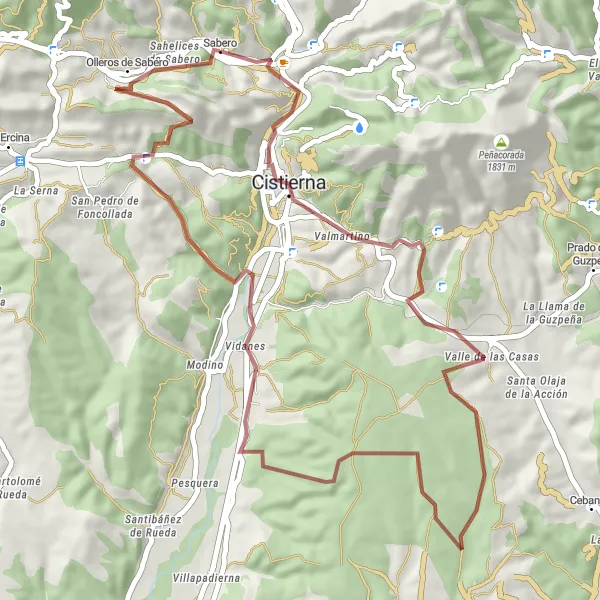 Miniatura mapy "Trasa gravelowa przez Cistierna i Olleros de Sabero" - trasy rowerowej w Castilla y León, Spain. Wygenerowane przez planer tras rowerowych Tarmacs.app