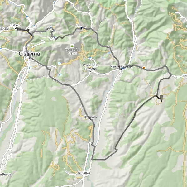 Map miniature of "San Pedro de Cansoles to Cistierna" cycling inspiration in Castilla y León, Spain. Generated by Tarmacs.app cycling route planner