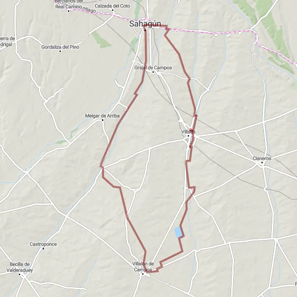Miniatuurkaart van de fietsinspiratie "Gravel Route rond Sahagún" in Castilla y León, Spain. Gemaakt door de Tarmacs.app fietsrouteplanner