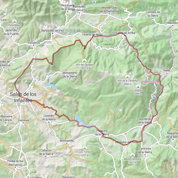 Map miniature of "Gravel Delights of Salas de los Infantes" cycling inspiration in Castilla y León, Spain. Generated by Tarmacs.app cycling route planner