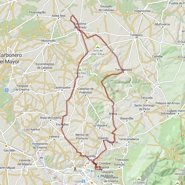 Map miniature of "San Cristóbal de Segovia Gravel Ride" cycling inspiration in Castilla y León, Spain. Generated by Tarmacs.app cycling route planner