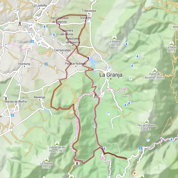 Map miniature of "Gravel Escape" cycling inspiration in Castilla y León, Spain. Generated by Tarmacs.app cycling route planner