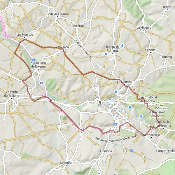 Miniatuurkaart van de fietsinspiratie "Korte gravelroute van 45 km vanaf San Cristóbal de Segovia" in Castilla y León, Spain. Gemaakt door de Tarmacs.app fietsrouteplanner