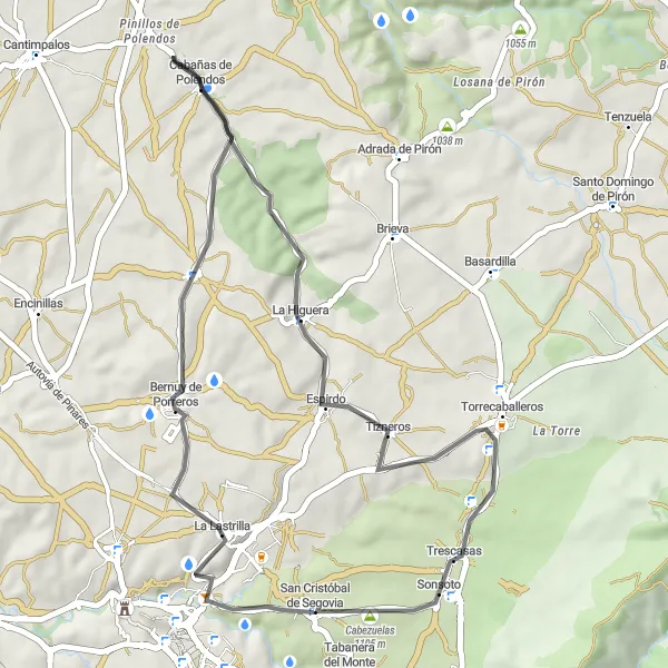 Miniatuurkaart van de fietsinspiratie "Sportieve 43 km lange wegrand nabij San Cristóbal de Segovia" in Castilla y León, Spain. Gemaakt door de Tarmacs.app fietsrouteplanner